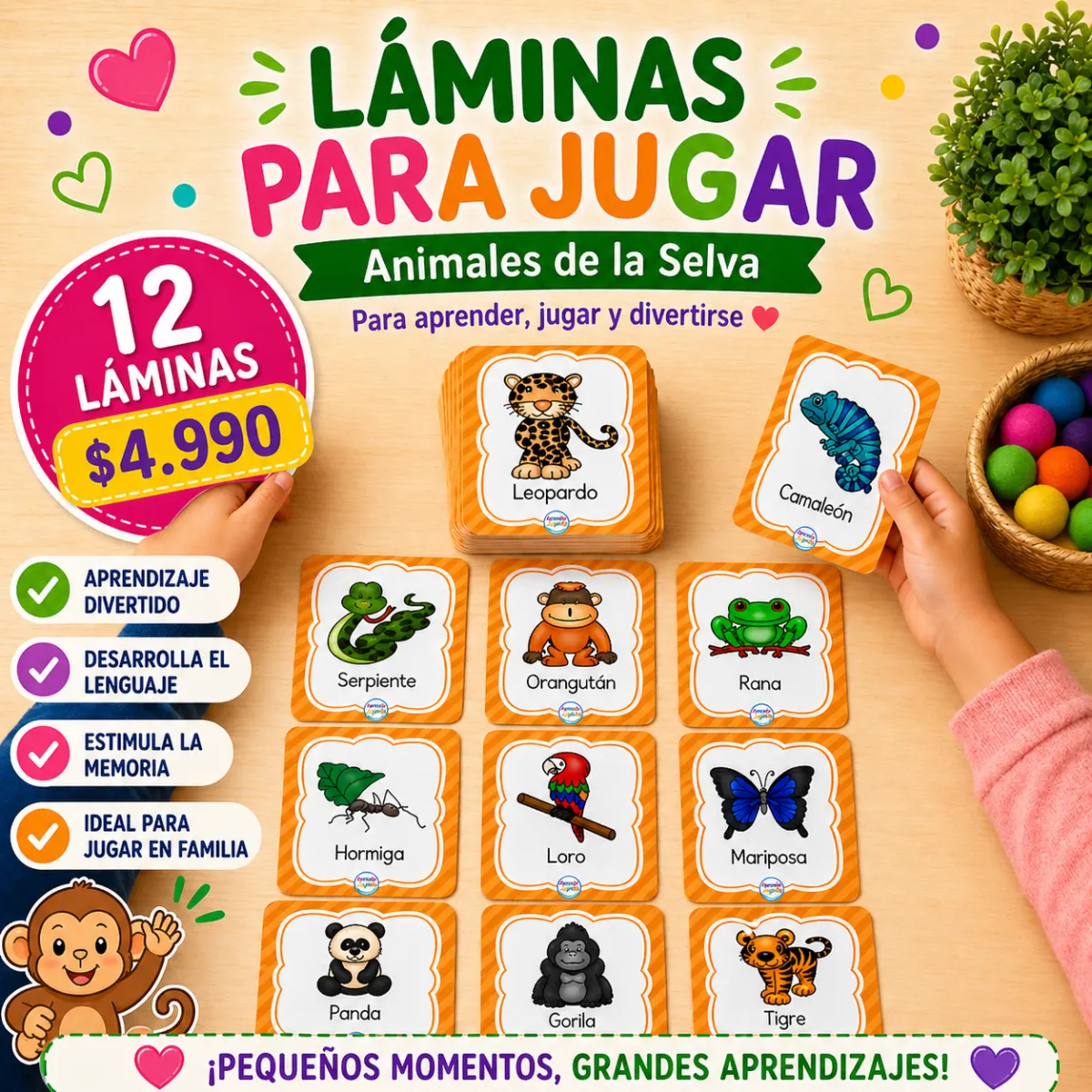 12 laminitas flashcard animales de la selva