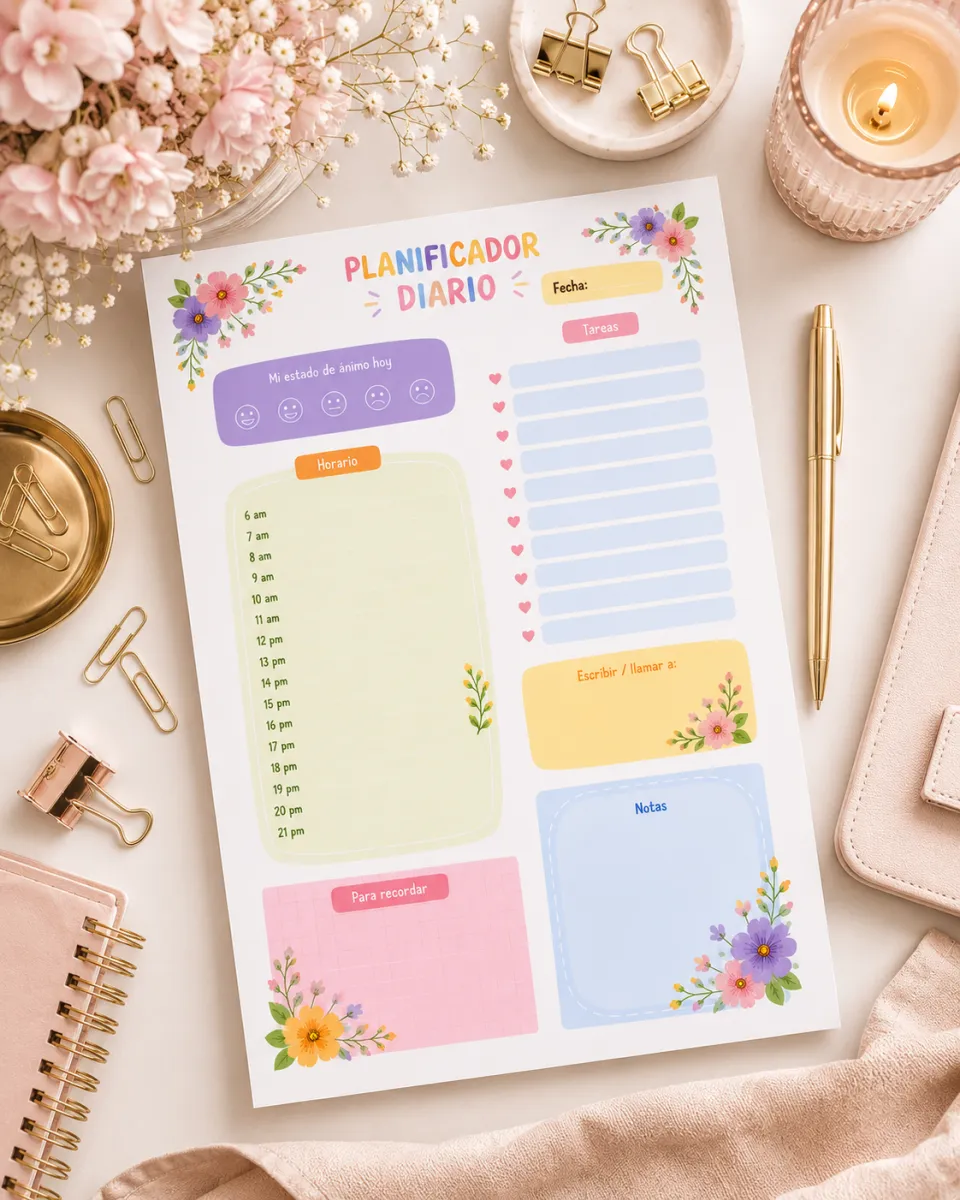 Planificador Diario de Escritorio - Diseño Flores