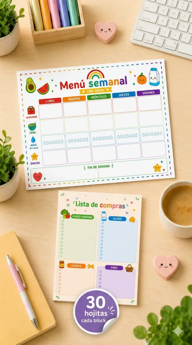Planner menú semanal + Block lista de compra